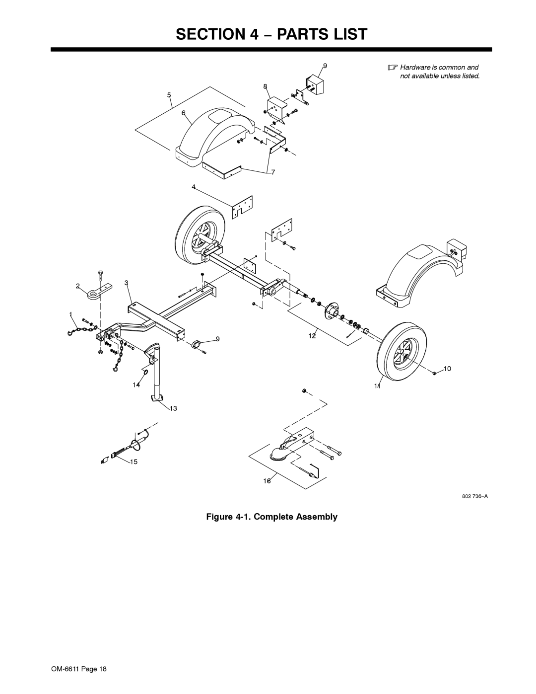 Miller Electric RCT-224 Trailer manual Parts List, Hardware is common 