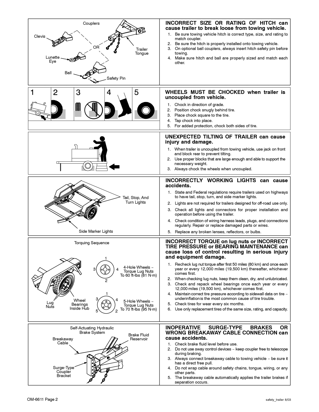 Miller Electric RCT-224 Trailer manual Unexpected Tilting of Trailer can cause injury and damage 