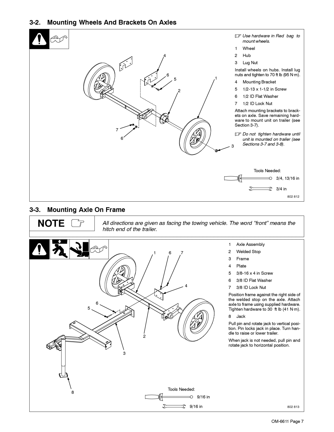 Miller Electric RCT-224 Trailer manual Mounting Wheels And Brackets On Axles, Mounting Axle On Frame 