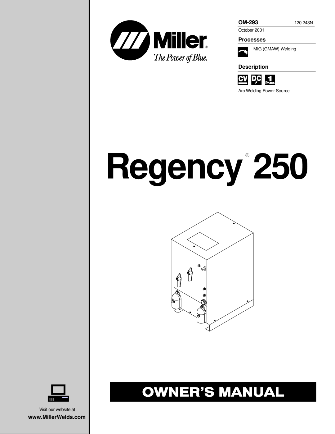 Miller Electric Regency 250 manual OM-293, Processes, Description 