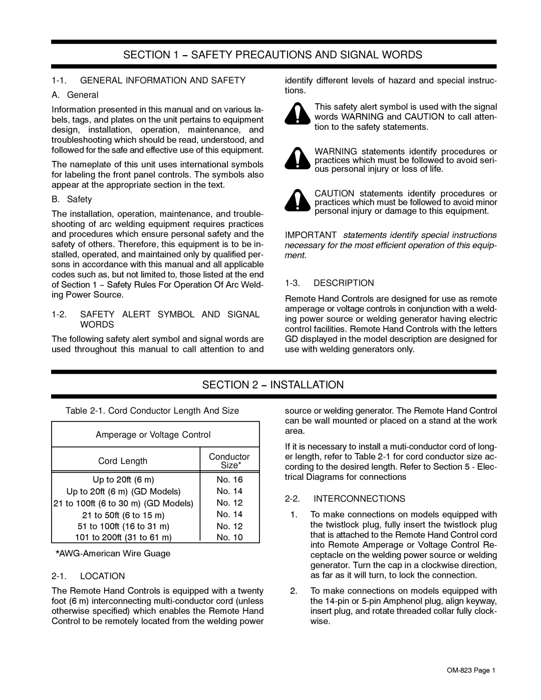 Miller Electric RHC-3-GD34A, RHC-14, RHCS-3, RHC-3GD9A, RHC-3GD25B, RHC-23 Safety Precautions and Signal Words, Installation 