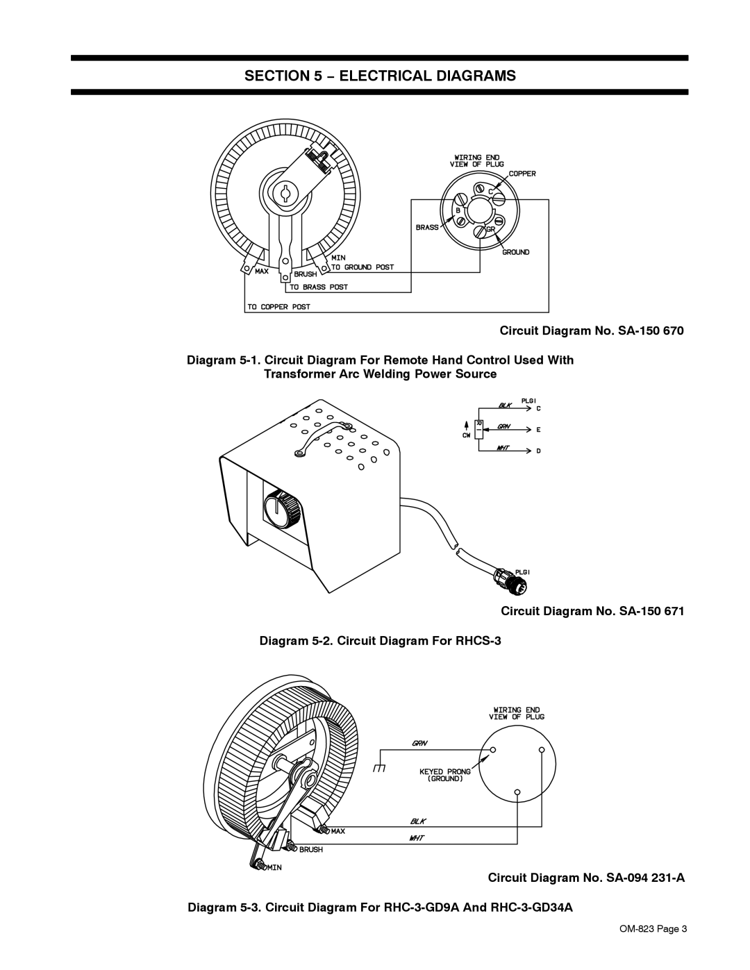 Miller Electric RHC-3-2, RHC-14, RHCS-3, RHC-3GD9A, RHC-3GD25B, RHC-3-GD34A, RHC-23 owner manual Electrical Diagrams 