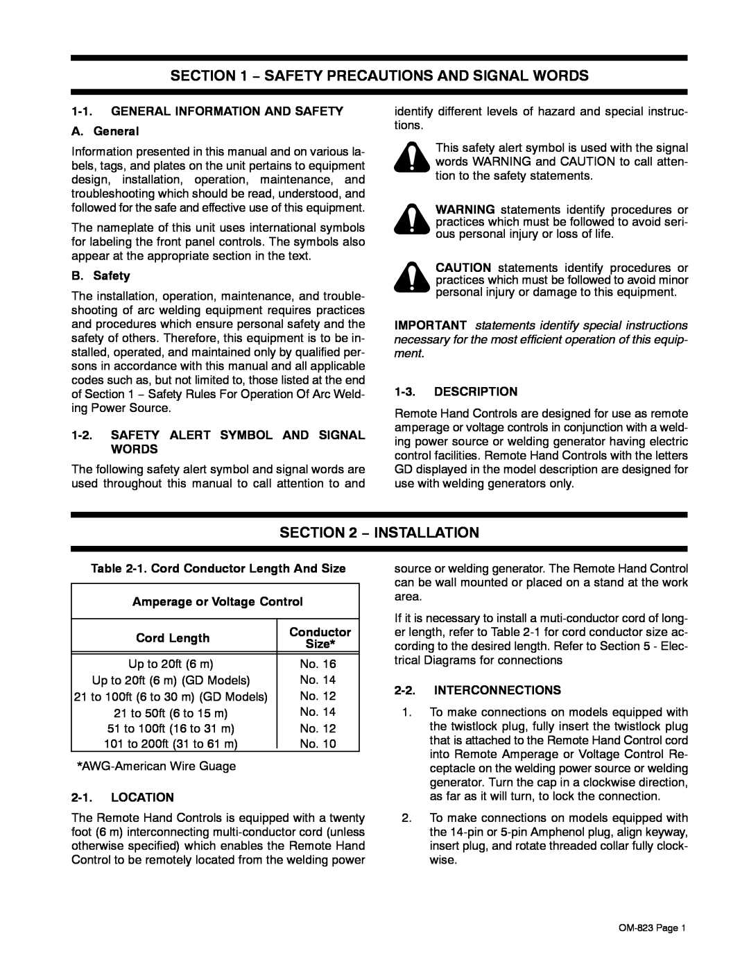 Miller Electric RHC-3-GD34A Safety Precautions And Signal Words, Installation, GENERAL INFORMATION AND SAFETY A. General 