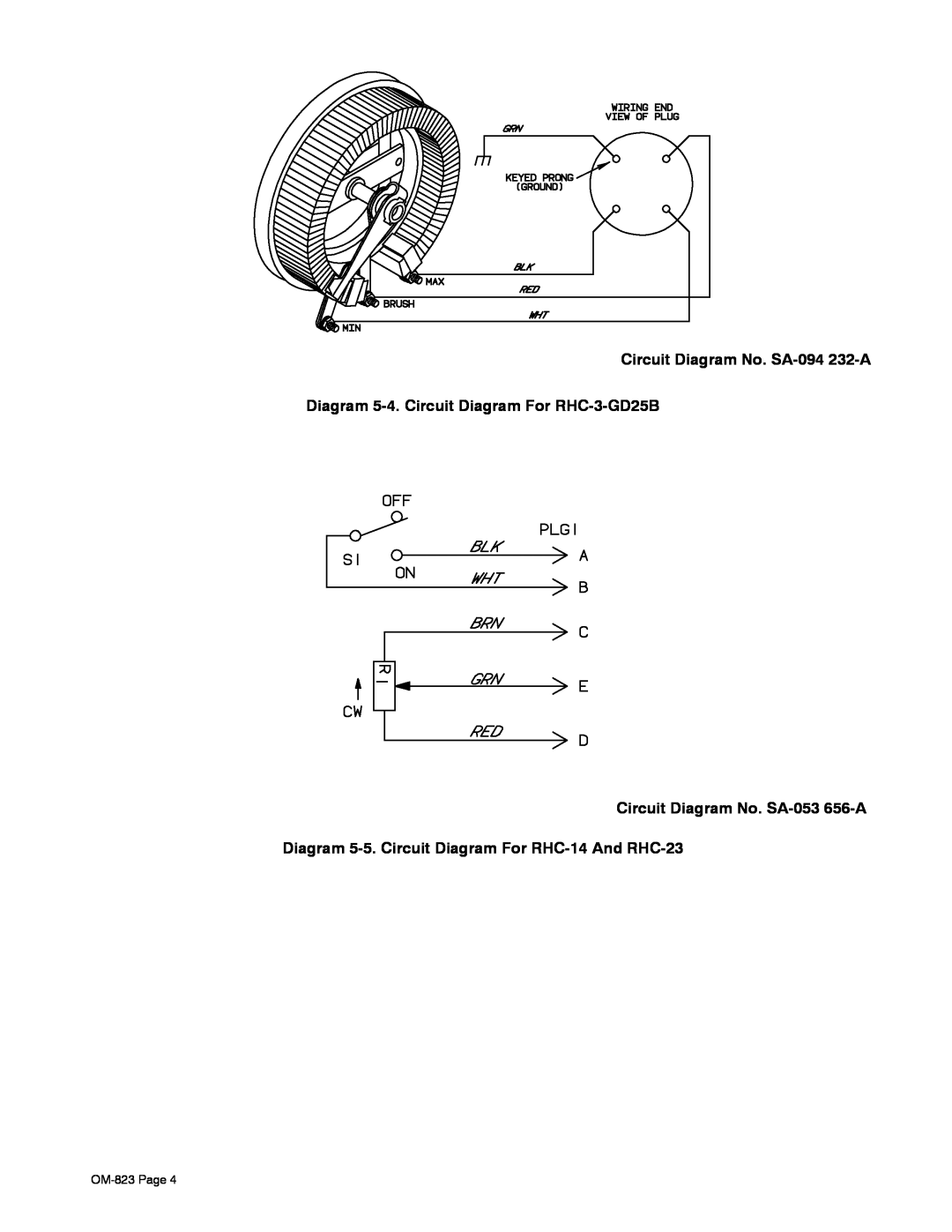 Miller Electric RHC-14 Circuit Diagram No. SA-094 232-A, Diagram 5-4. Circuit Diagram For RHC-3-GD25B, OM-823 Page 