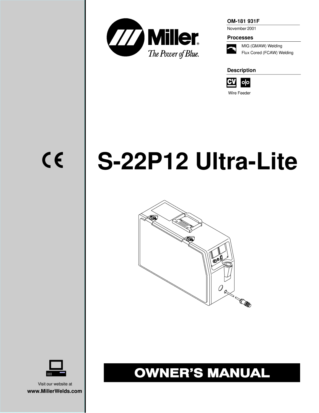 Miller Electric S-22P12 manual OM-181 931F, Processes, Description 