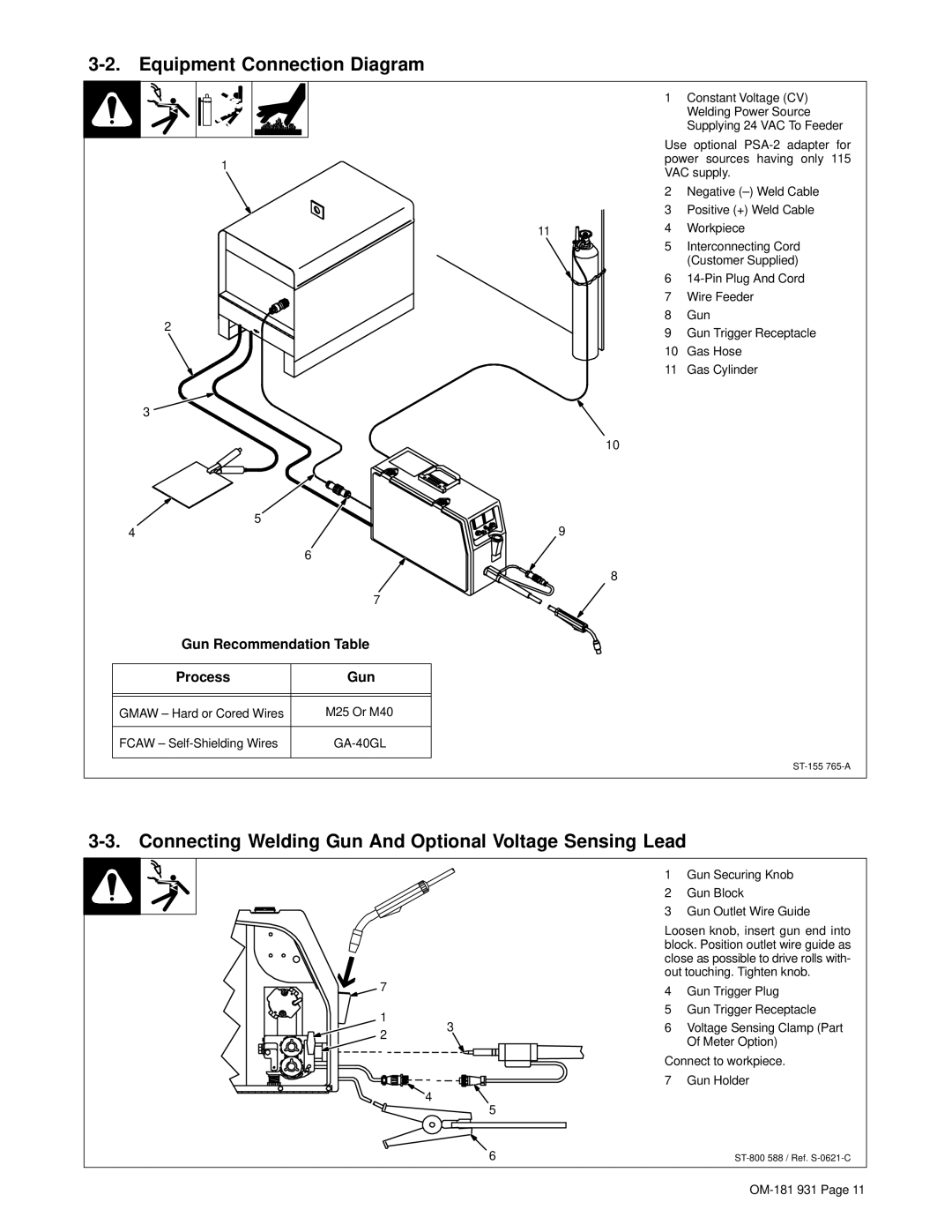 Miller Electric S-22P12 manual Equipment Connection Diagram, Connecting Welding Gun And Optional Voltage Sensing Lead 