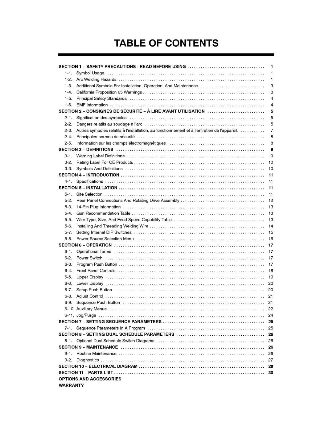 Miller Electric S-74DX manual Table of Contents 