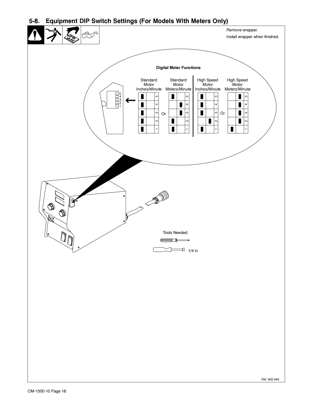 Miller Electric S-74S, S-74D manual Equipment DIP Switch Settings For Models With Meters Only 