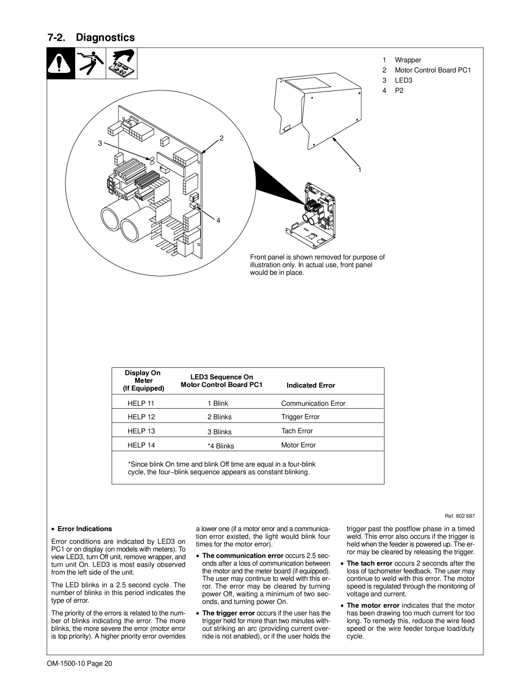 Miller Electric S-74S, S-74D manual Diagnostics, Indicated Error, Error Indications 