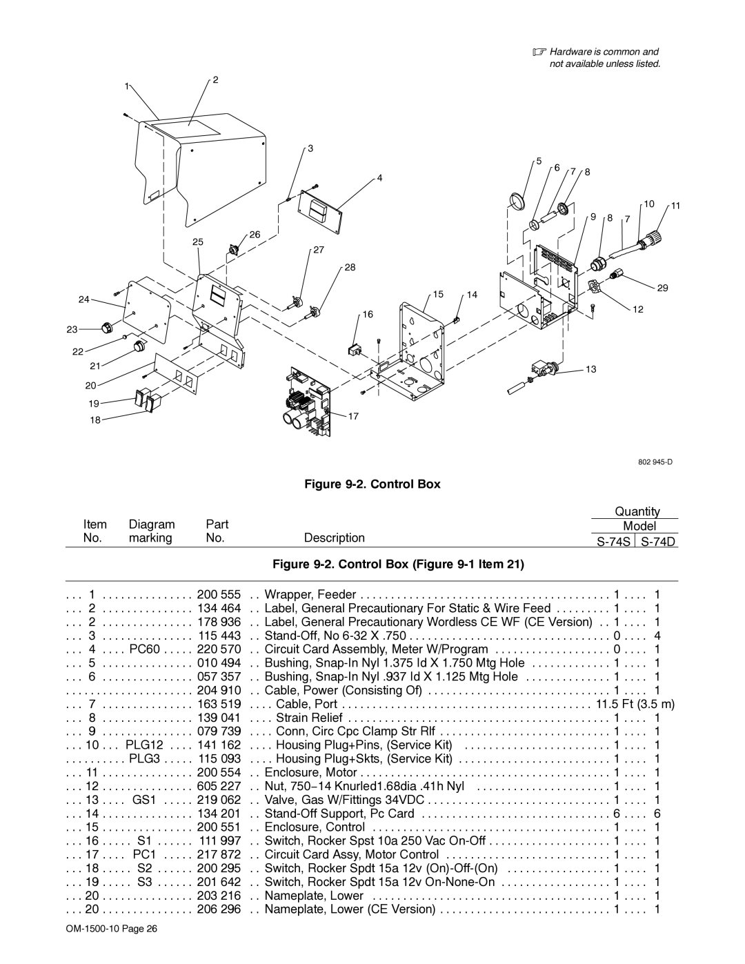 Miller Electric S-74S, S-74D manual Control Box 