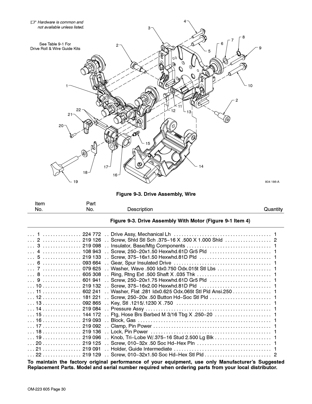 Miller Electric S-75D, S-75S manual Drive Assembly, Wire 