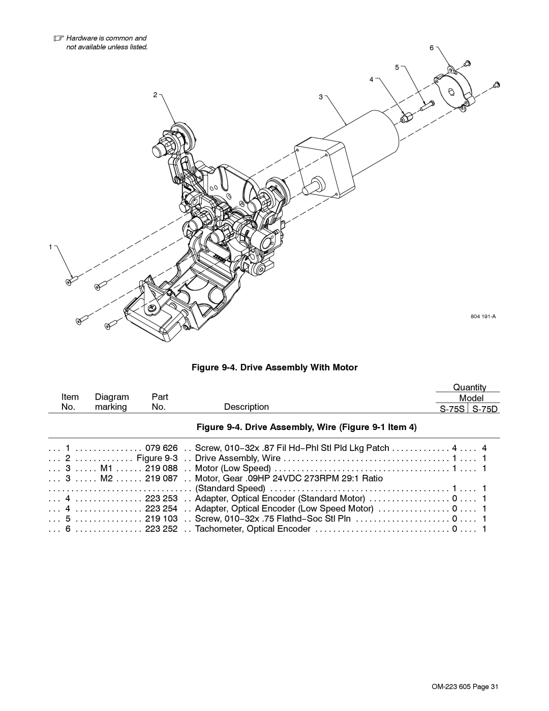 Miller Electric S-75S, S-75D manual Drive Assembly With Motor, Drive Assembly, Wire -1Item 