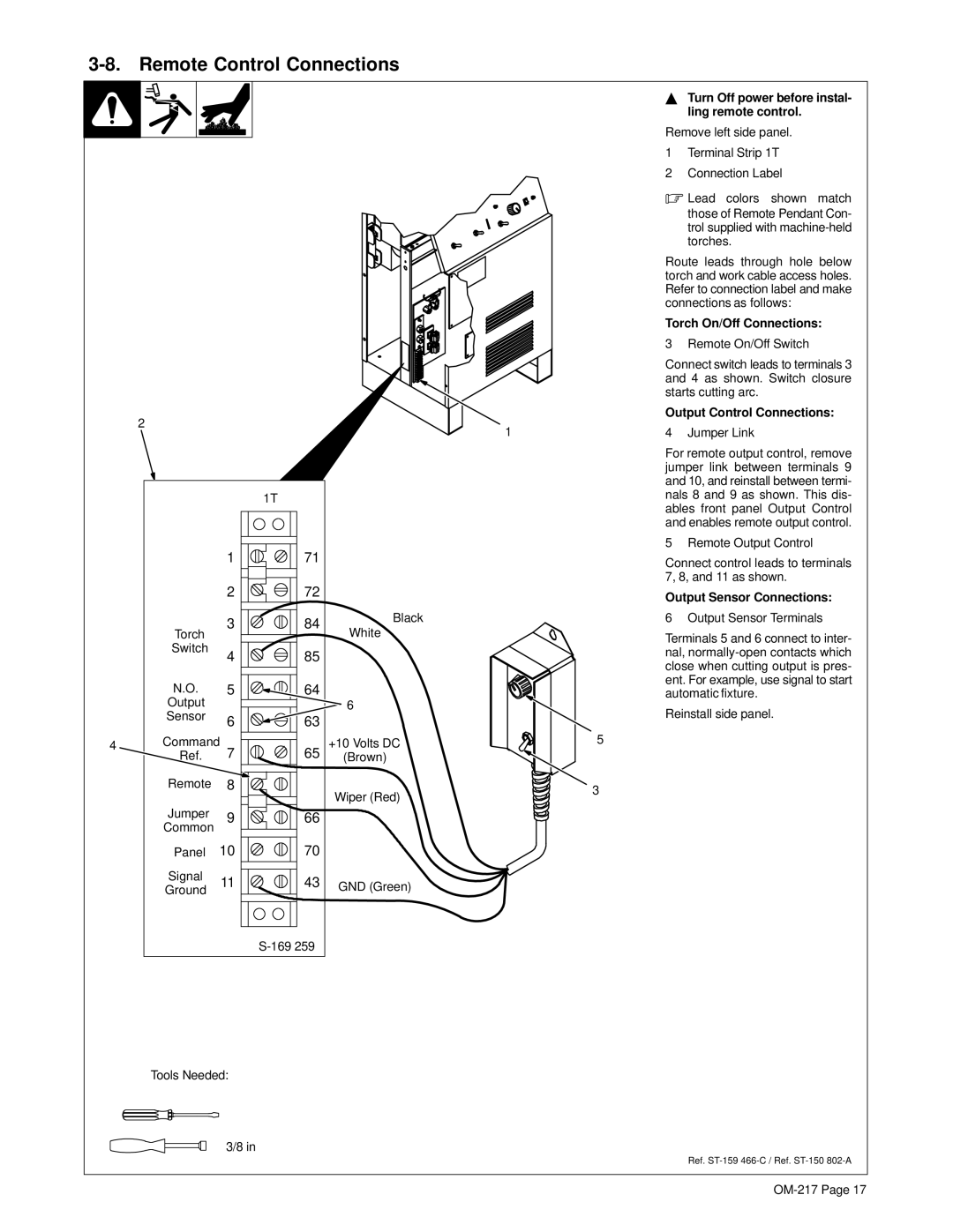 Miller Electric Spectrum 1000 manual Remote Control Connections, Torch On/Off Connections, Output Control Connections 