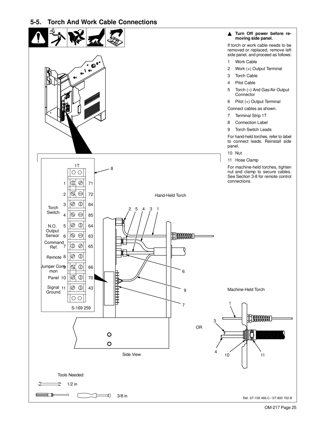 Miller Electric Spectrum 1000 manual Torch And Work Cable Connections, Turn Off power before re- moving side panel 