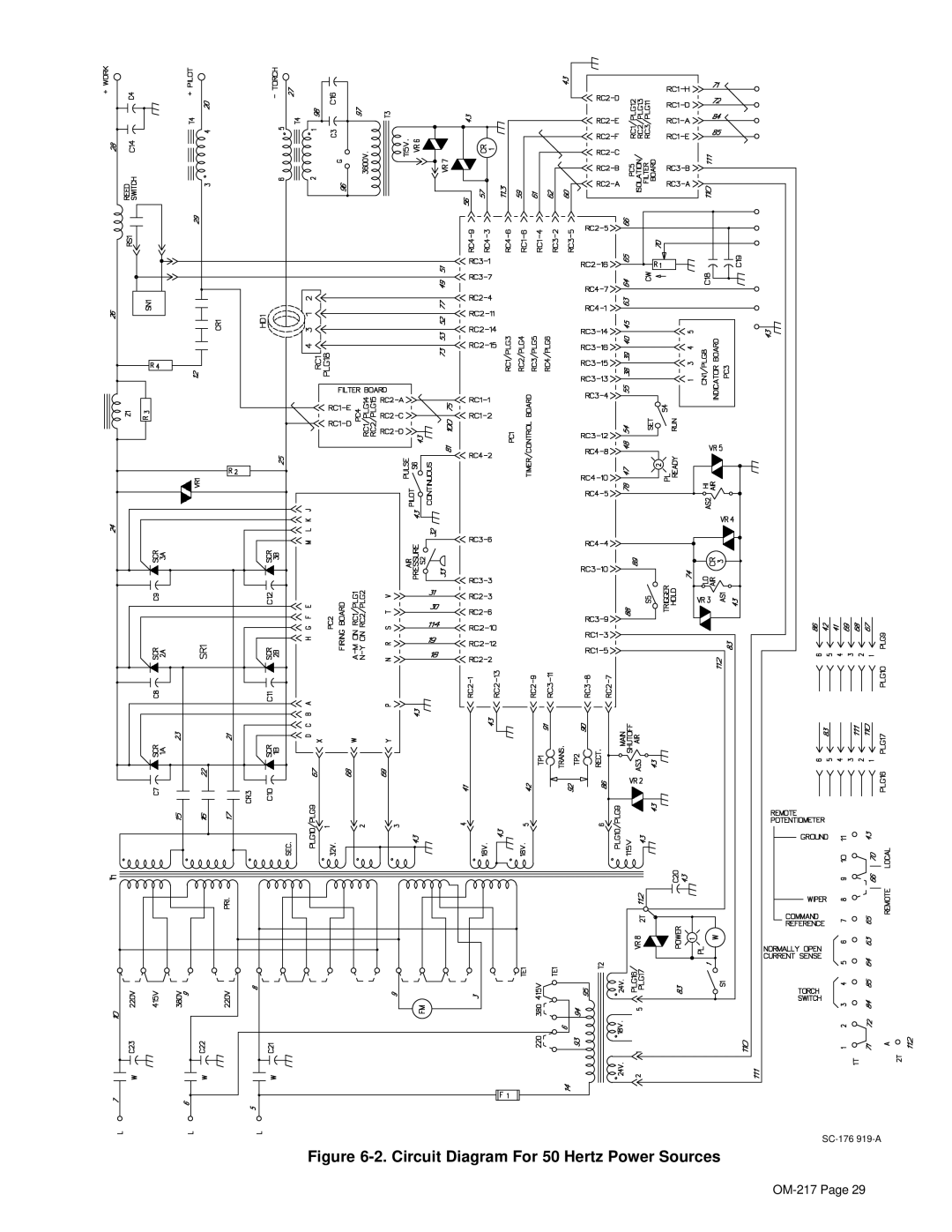 Miller Electric Spectrum 1000, Spectrum 1250R manual Circuit Diagram For 50 Hertz Power Sources 