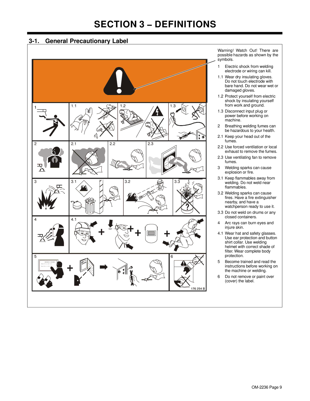 Miller Electric SRH-503 manual Definitions, General Precautionary Label 