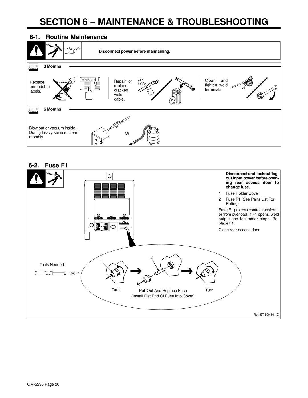 Miller Electric SRH-503 manual Maintenance & Troubleshooting, Routine Maintenance, Fuse F1 