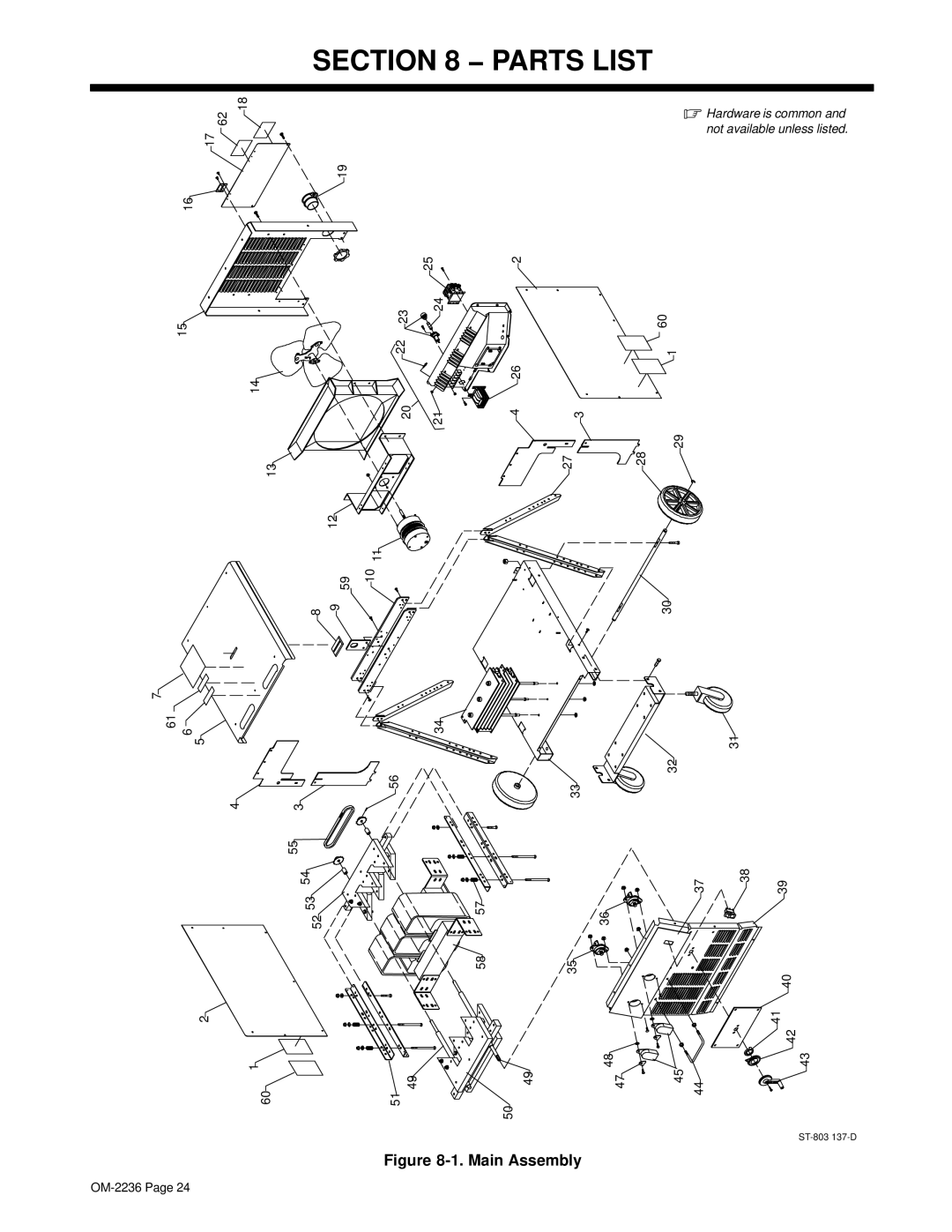 Miller Electric SRH-503 manual Parts List, Main Assembly 