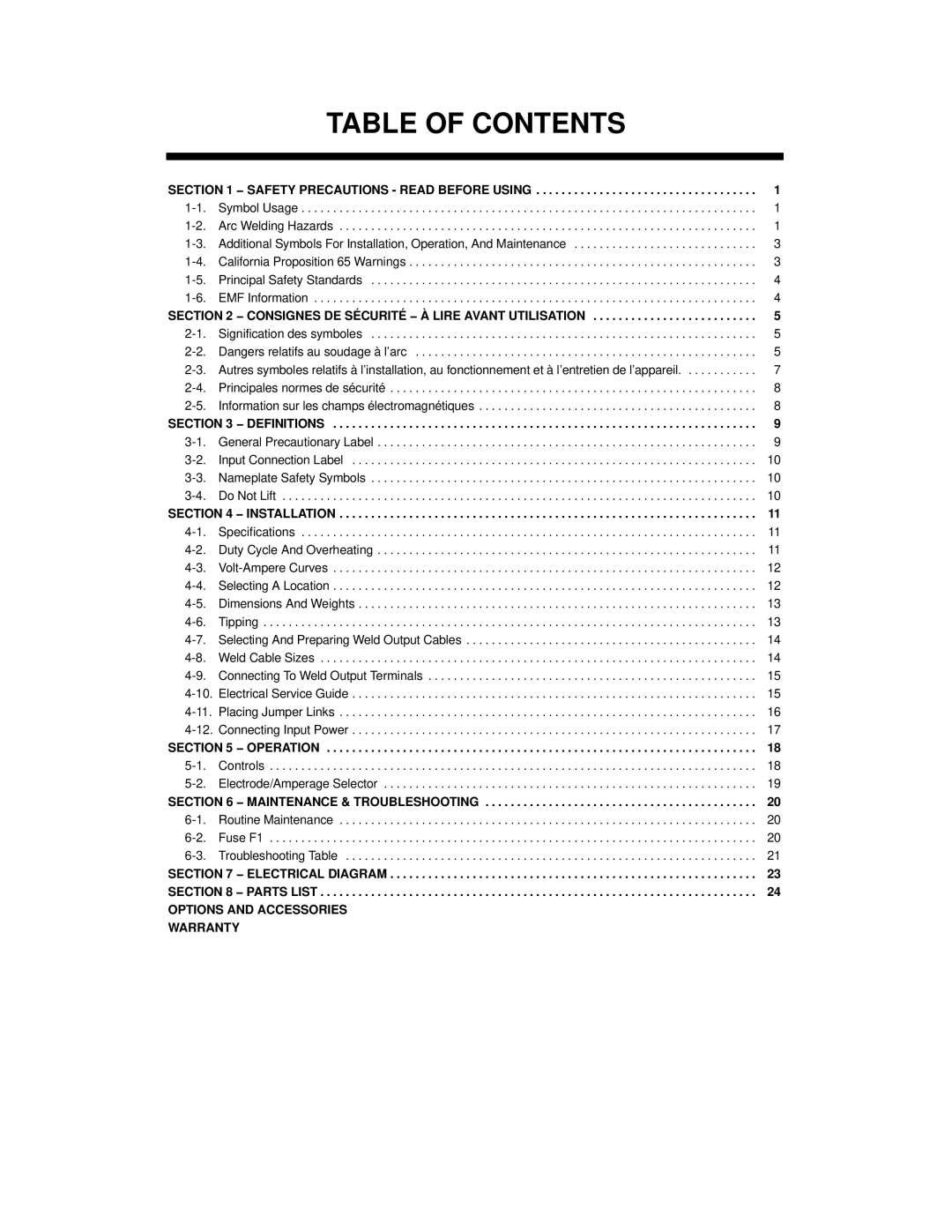 Miller Electric SRH-503 manual Table of Contents 