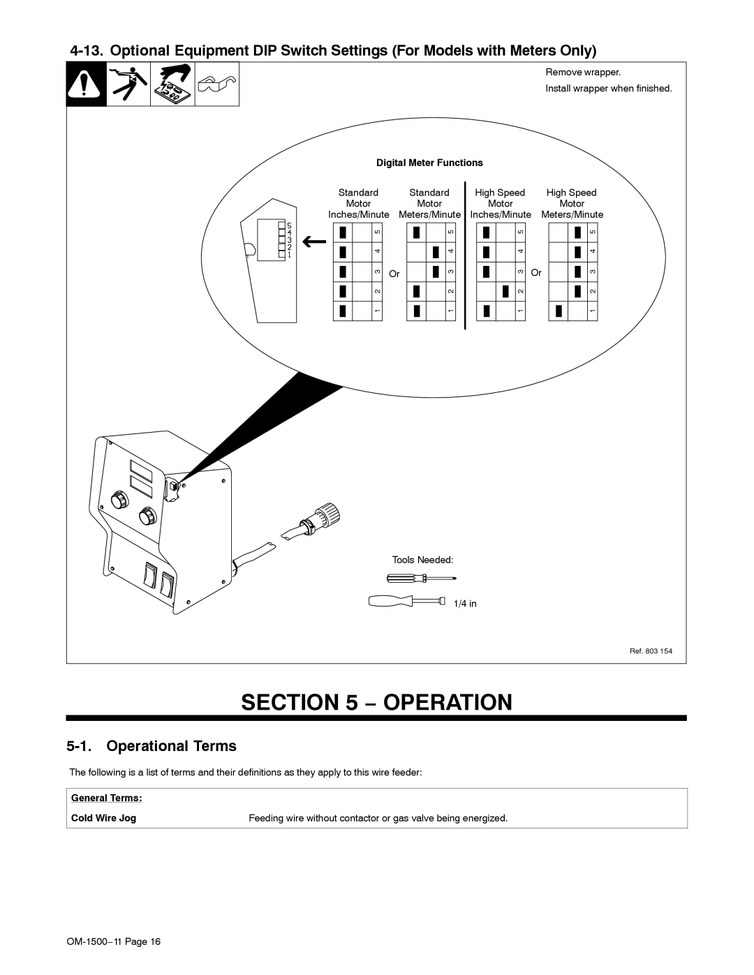 Miller Electric SS-74D12, SS-74S12, SS-74S16, and SS-74D16 manual Operational Terms, General Terms Cold Wire Jog 