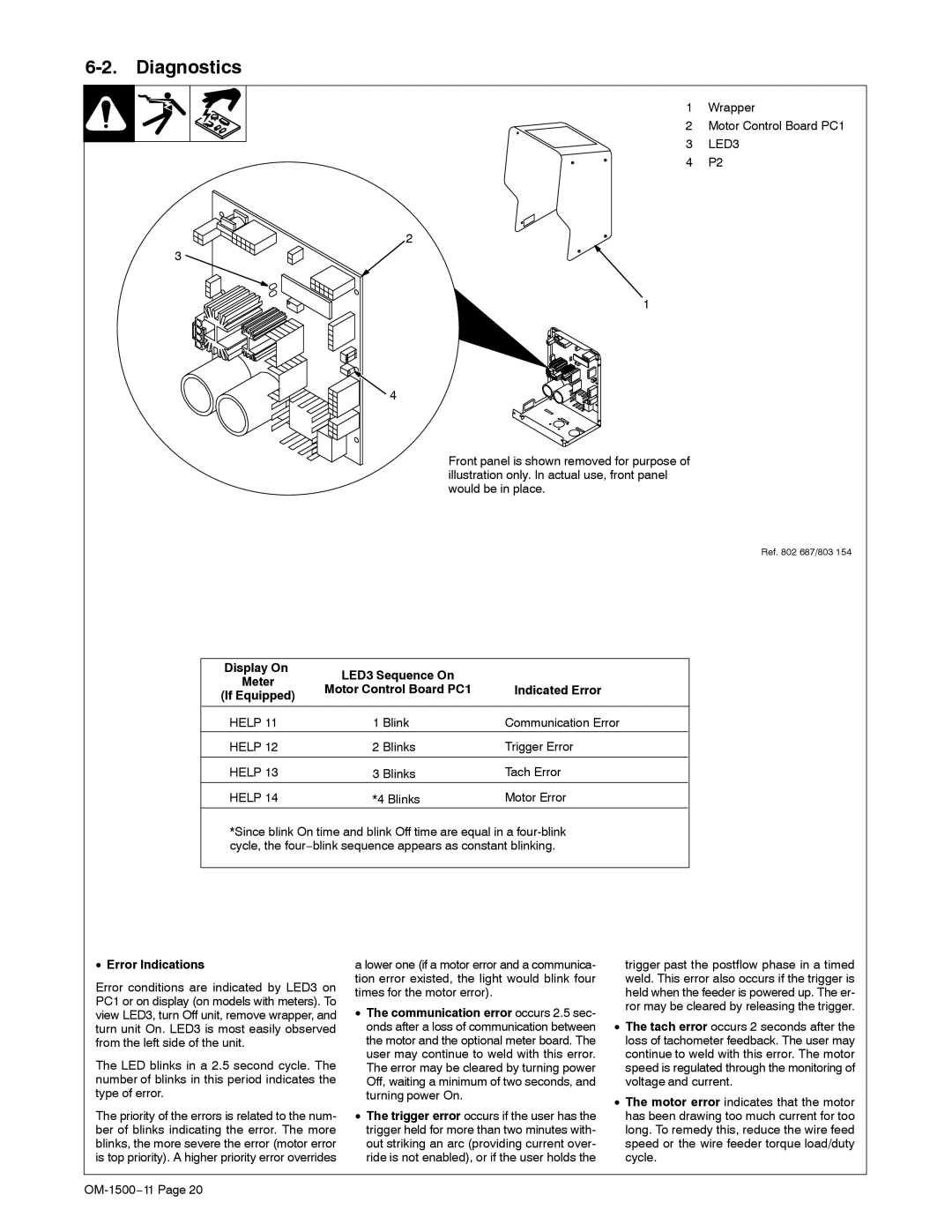 Miller Electric SS-74D12, SS-74S12, SS-74S16, and SS-74D16 manual Diagnostics, Indicated Error, Error Indications 