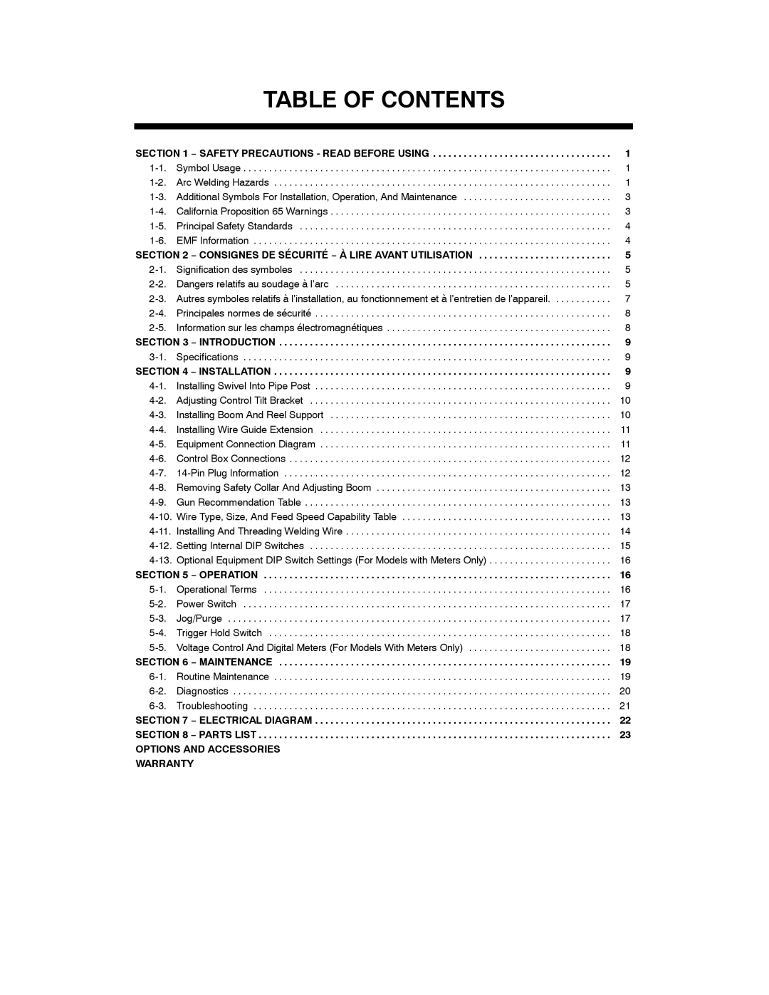 Miller Electric and SS-74D16, SS-74D12, SS-74S12, SS-74S16 manual Table of Contents 