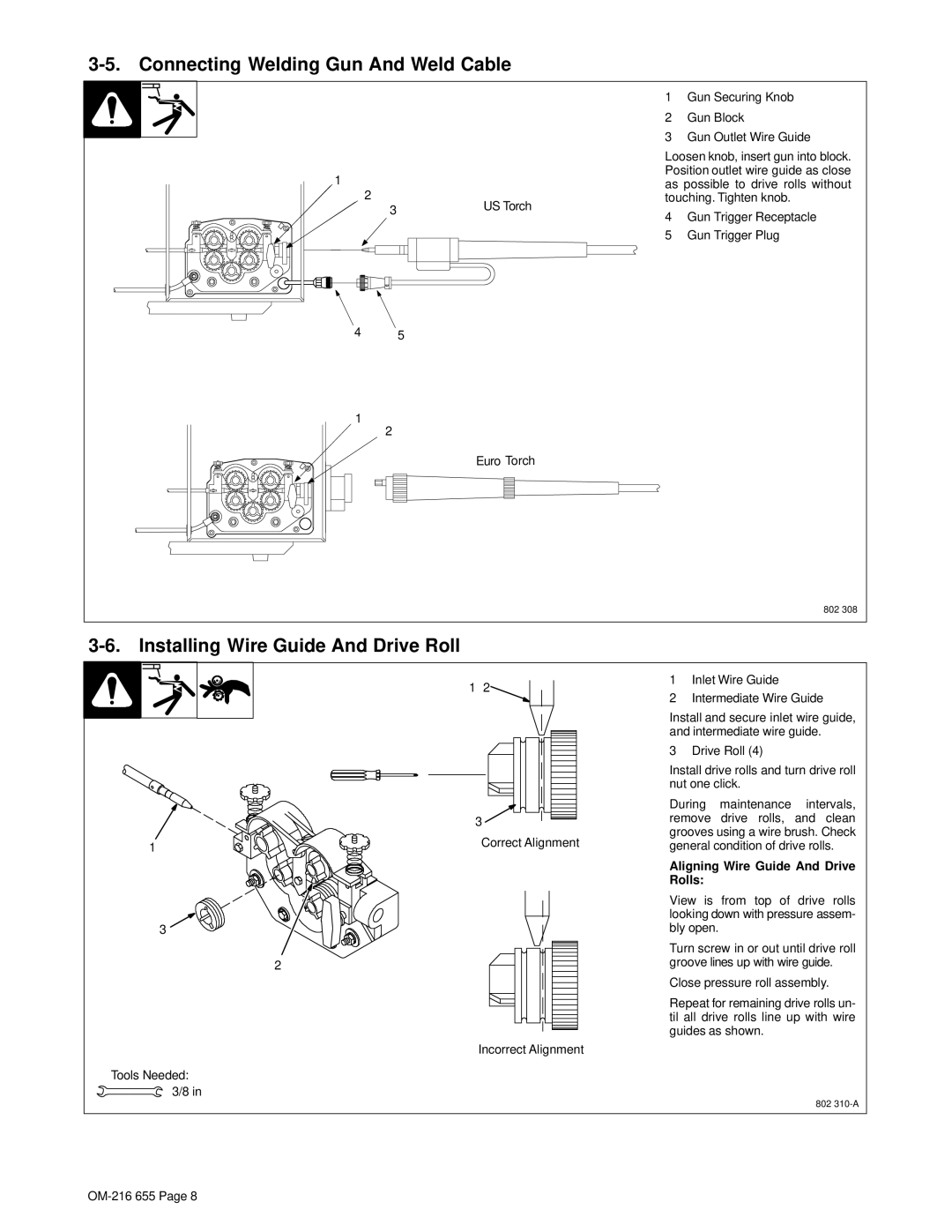 Miller Electric ST 44 Series owner manual Connecting Welding Gun And Weld Cable, Installing Wire Guide And Drive Roll 