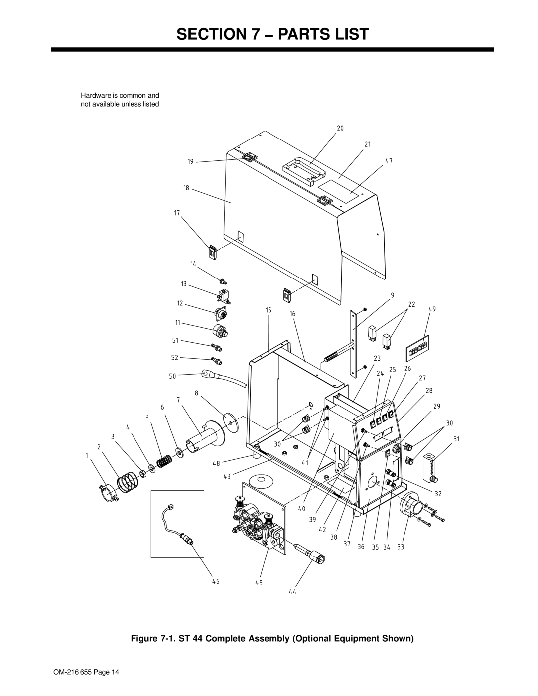 Miller Electric ST 44 Series owner manual Parts List, ST 44 Complete Assembly Optional Equipment Shown 