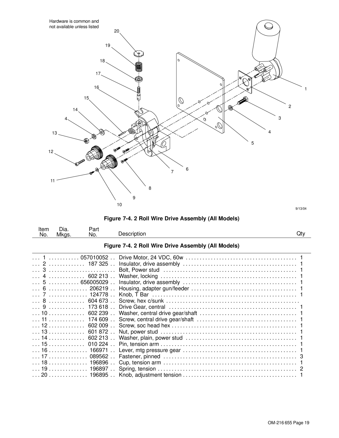 Miller Electric ST 44 Series owner manual Insulator, drive assembly 206219 