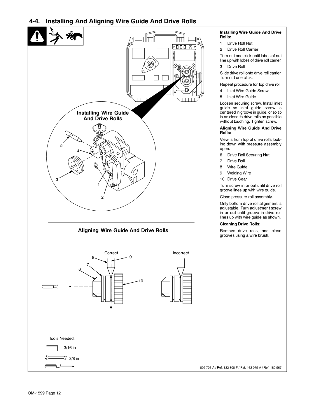 Miller Electric SuitCase 8VS manual Installing And Aligning Wire Guide And Drive Rolls, Installing Wire Guide Drive Rolls 