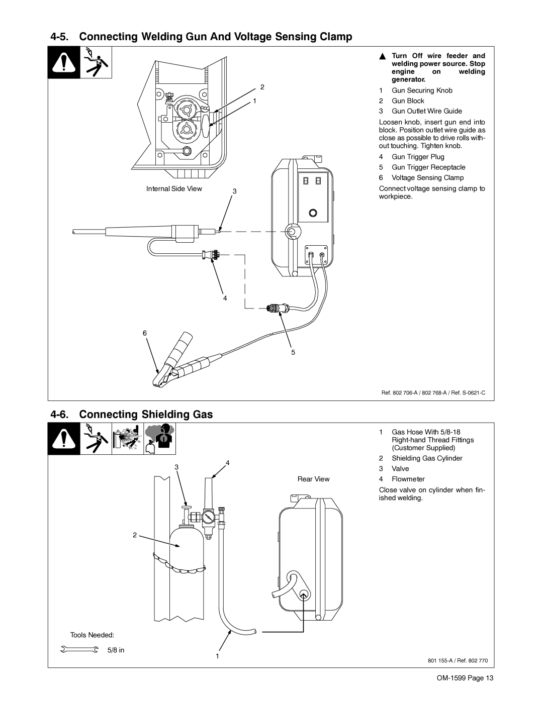 Miller Electric SuitCase 8VS manual Connecting Welding Gun And Voltage Sensing Clamp, Connecting Shielding Gas 