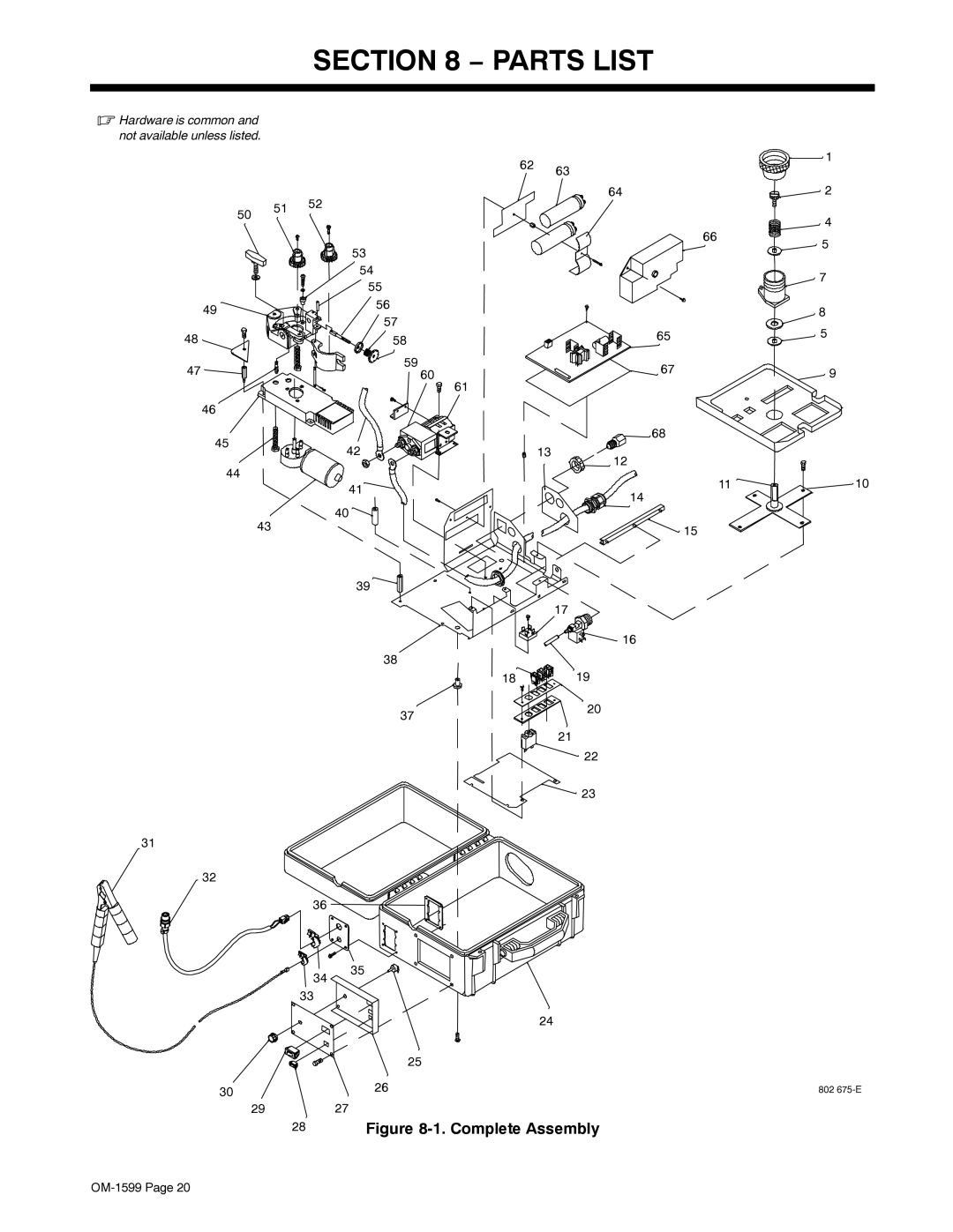 Miller Electric SuitCase 8VS manual Parts List, Complete Assembly 