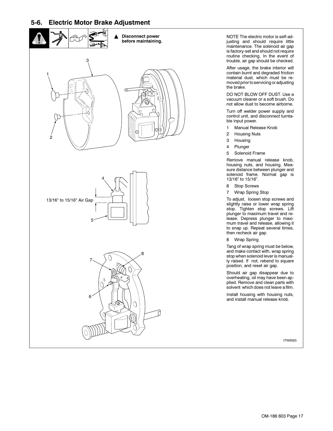 Miller Electric T60 manual Ohfwulf 0RWRU %UDNH $GMXVWPH, Ednh 