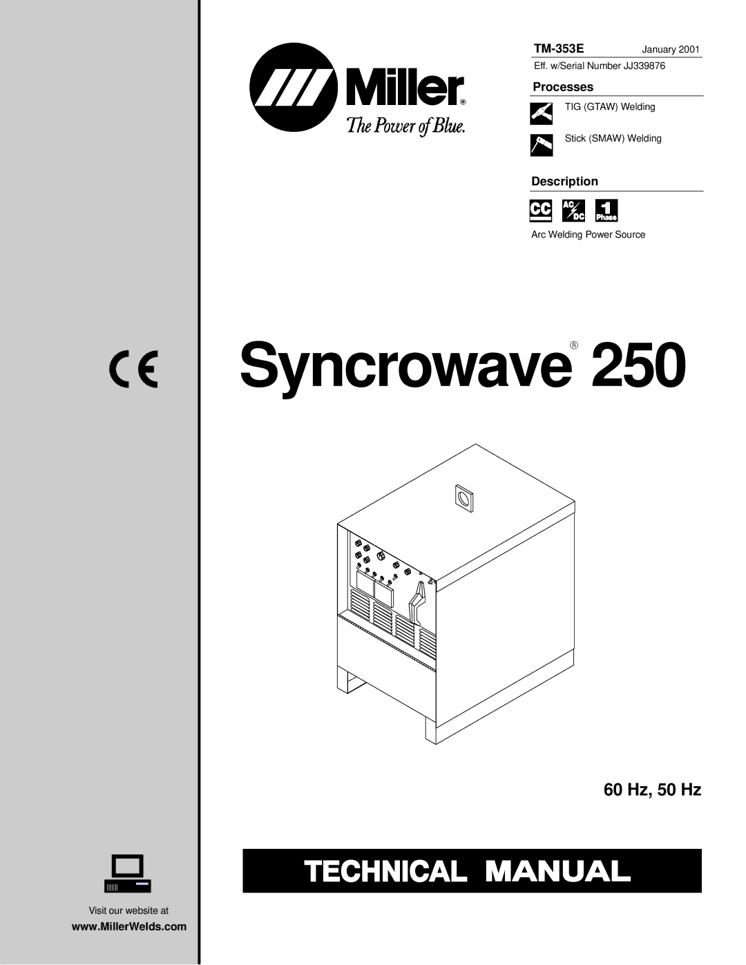 Miller Electric TM-353E manual SyncrowaveR 