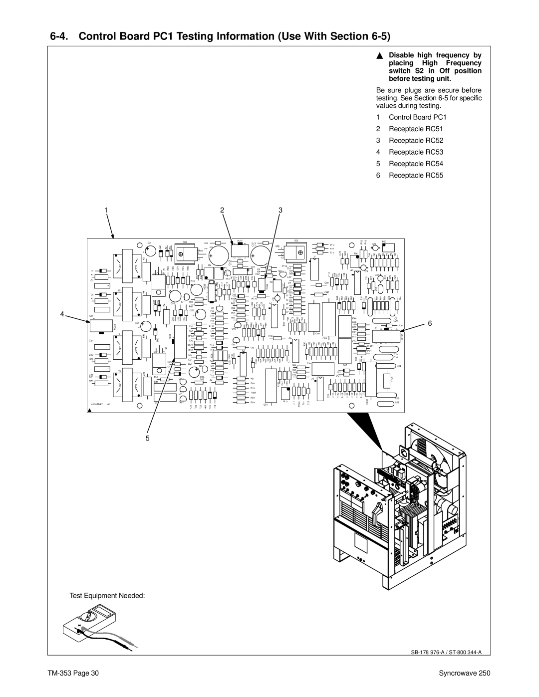 Miller Electric TM-353E manual Control Board PC1 Testing Information Use With Section 