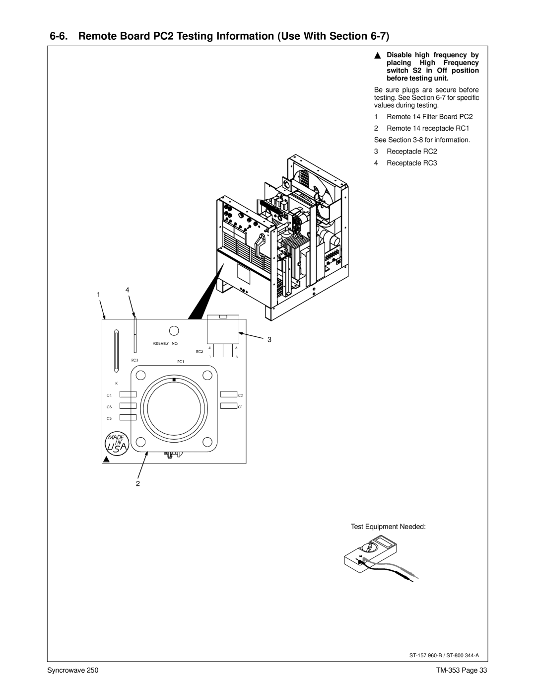 Miller Electric TM-353E manual Remote Board PC2 Testing Information Use With Section 