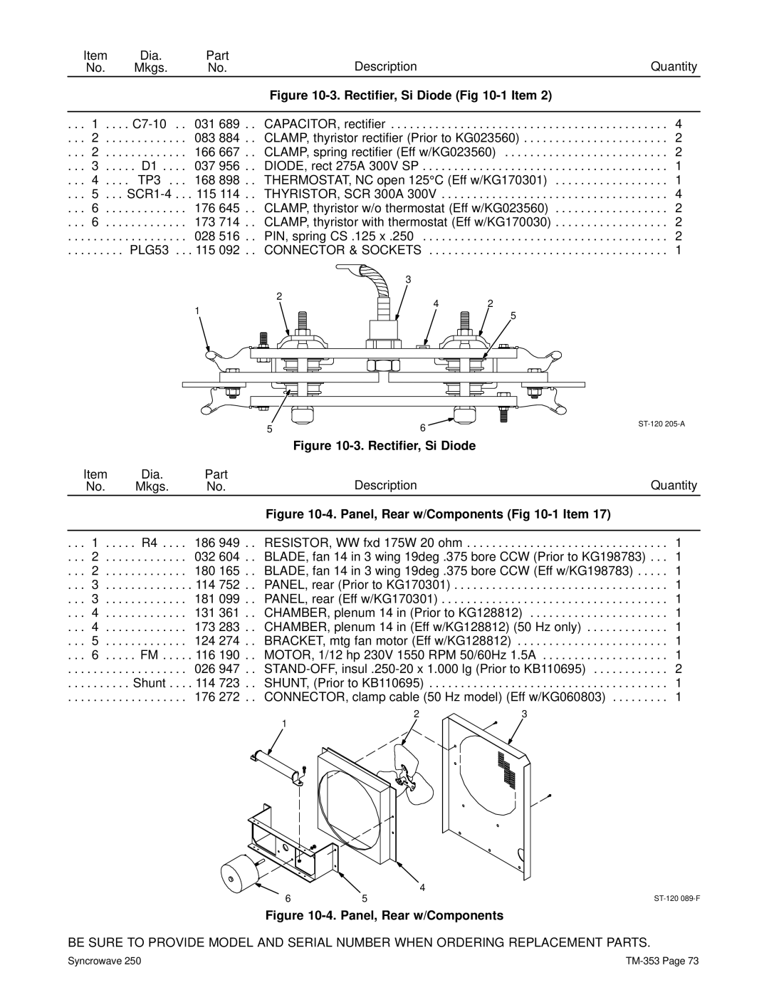 Miller Electric TM-353E manual Rectifier, Si Diode -1 Item 