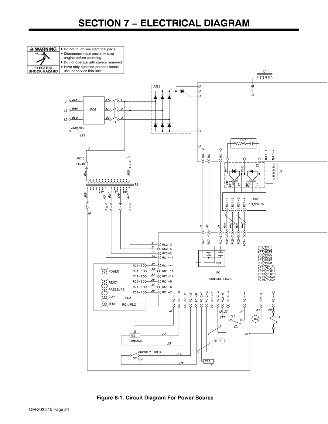 Miller Electric UPC 838 manual Electrical Diagram, Circuit Diagram For Power Source 