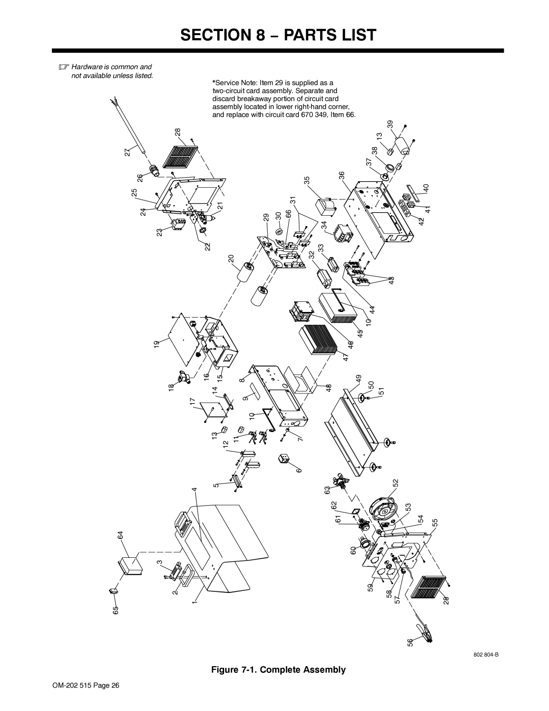 Miller Electric UPC 838 manual Parts List, Complete Assembly 