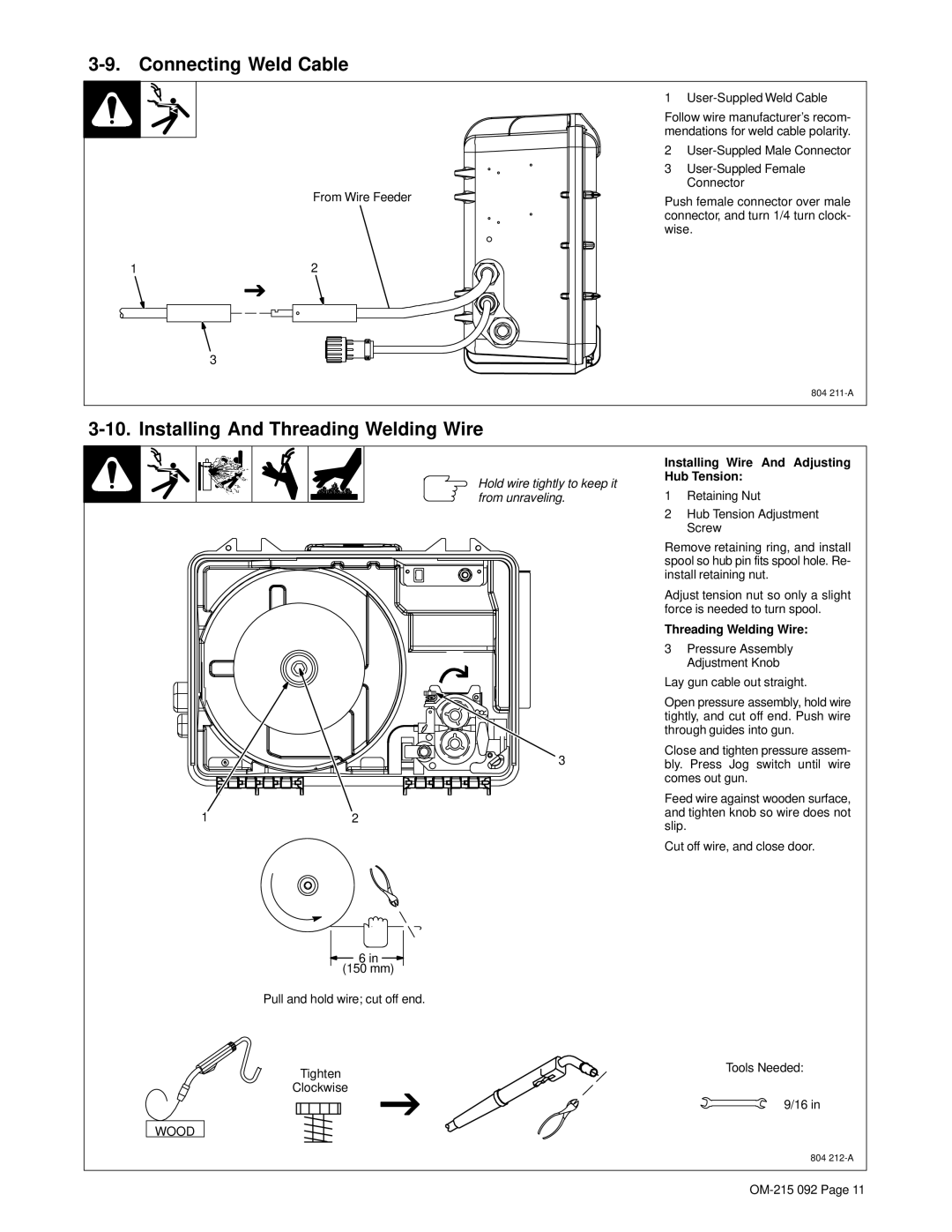 Miller Electric UWF-SC12RC manual Connecting Weld Cable, Installing And Threading Welding Wire 