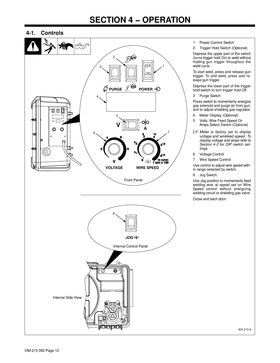 Miller Electric UWF-SC12RC manual Operation, Controls 