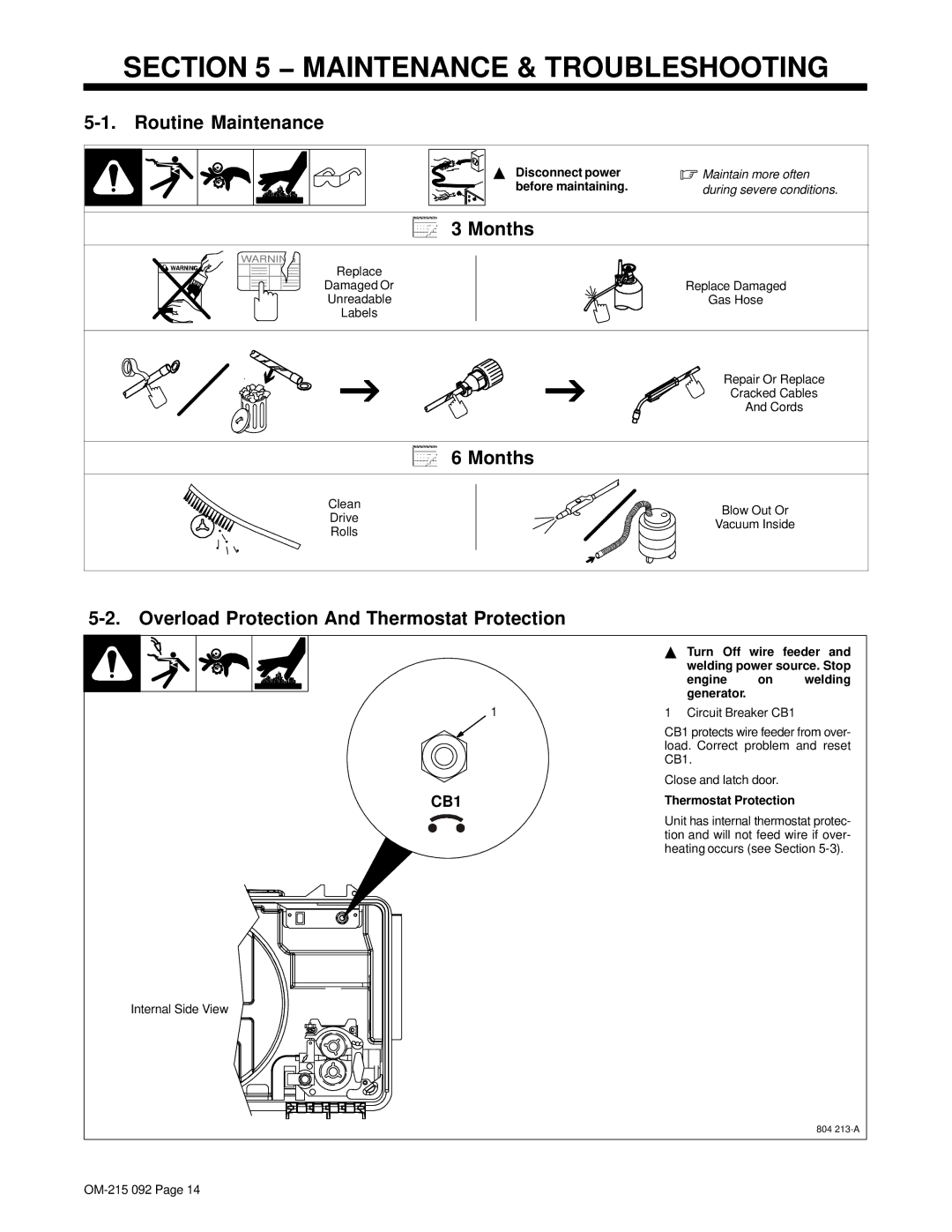 Miller Electric UWF-SC12RC manual Maintenance & Troubleshooting, Overload Protection And Thermostat Protection 