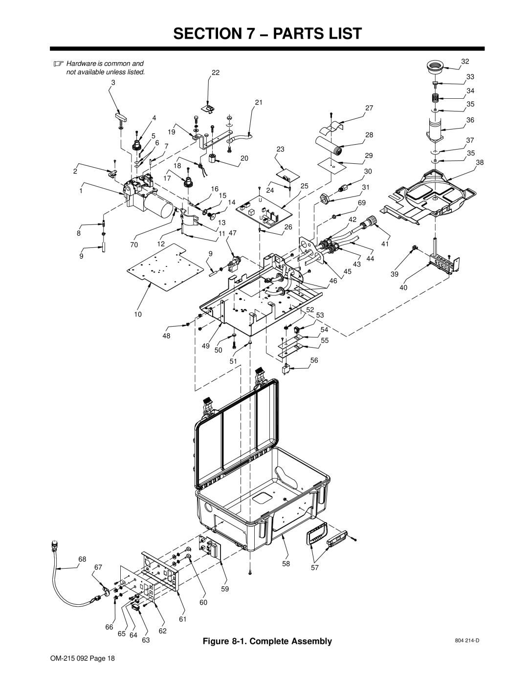 Miller Electric UWF-SC12RC manual Parts List, Complete Assembly 