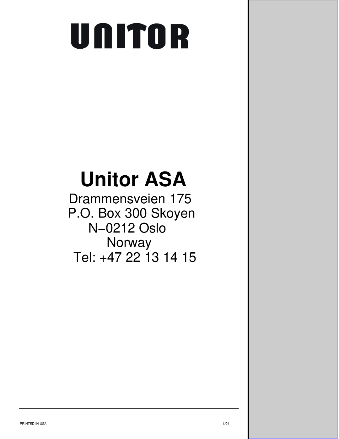 Miller Electric UWF-SC12RC manual Unitor ASA 