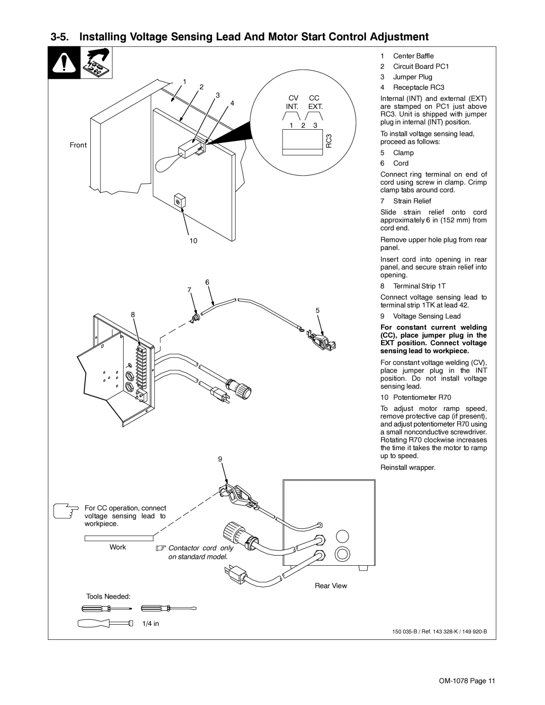 Miller Electric WC-115A manual Work . Contactor cord only on standard model 