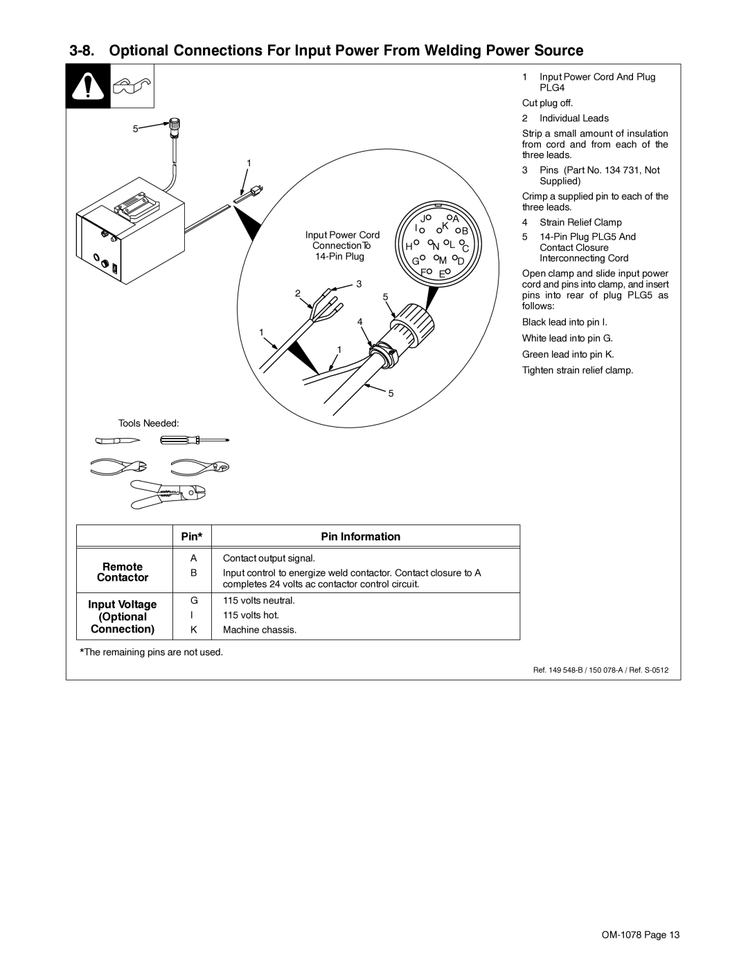 Miller Electric WC-115A manual Pin Pin Information Remote 