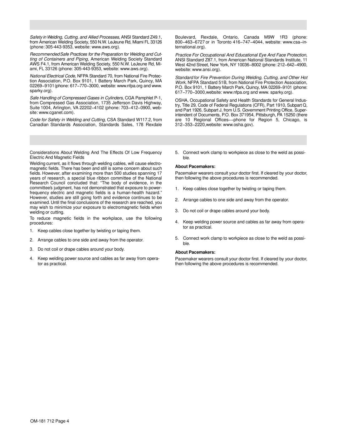 Miller Electric WC-24 manual About Pacemakers 