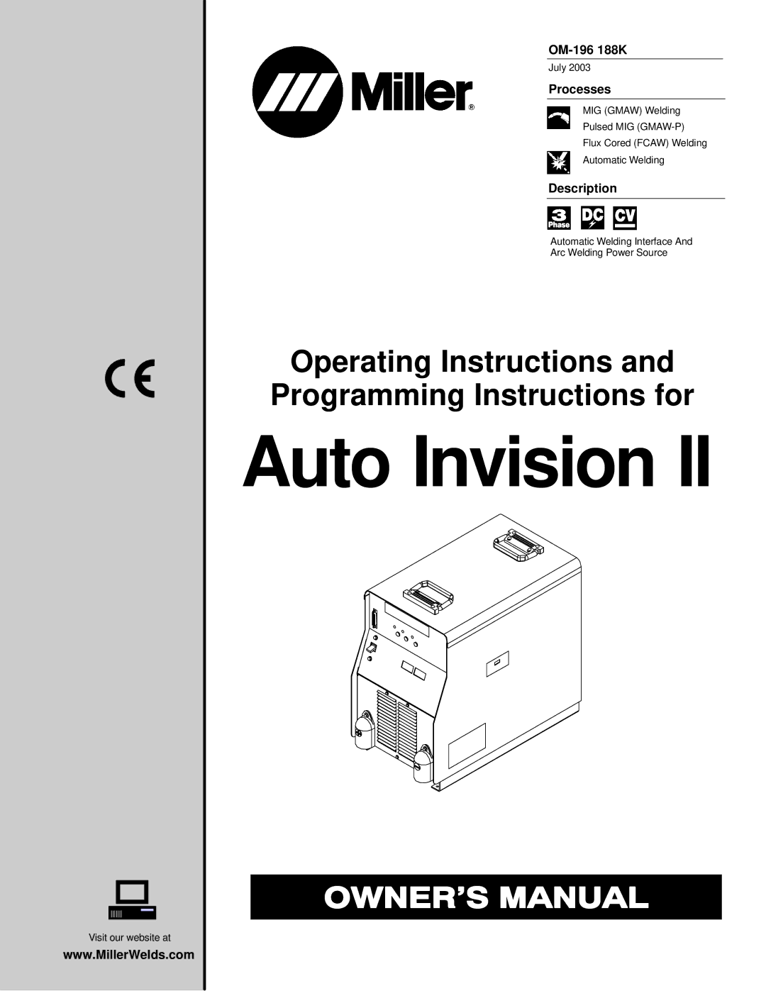 Miller Electric Welder operating instructions OM-196 188K, Processes, Description 