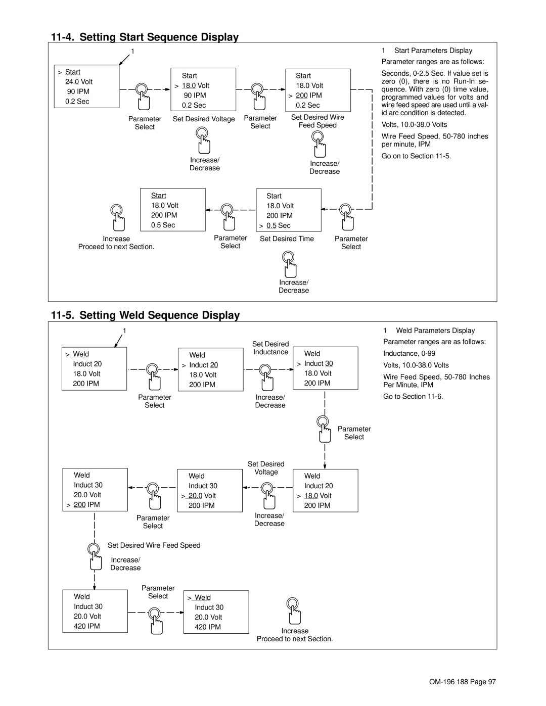 Miller Electric Welder operating instructions Setting Start Sequence Display, Setting Weld Sequence Display 