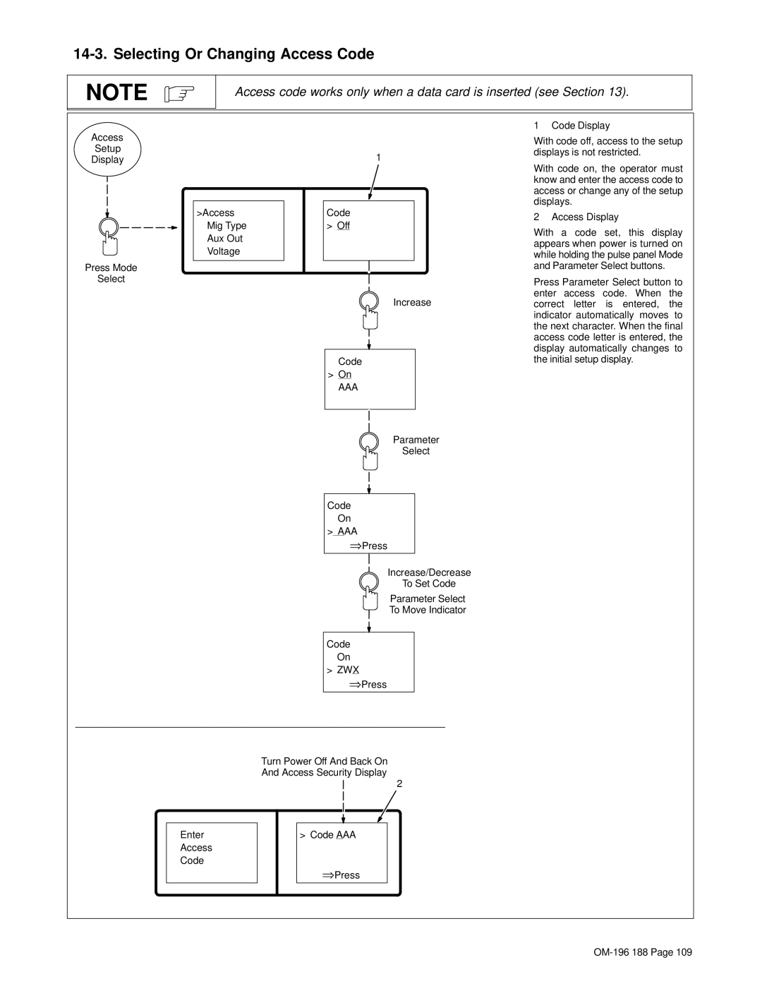 Miller Electric Welder operating instructions Selecting Or Changing Access Code, Zwx 